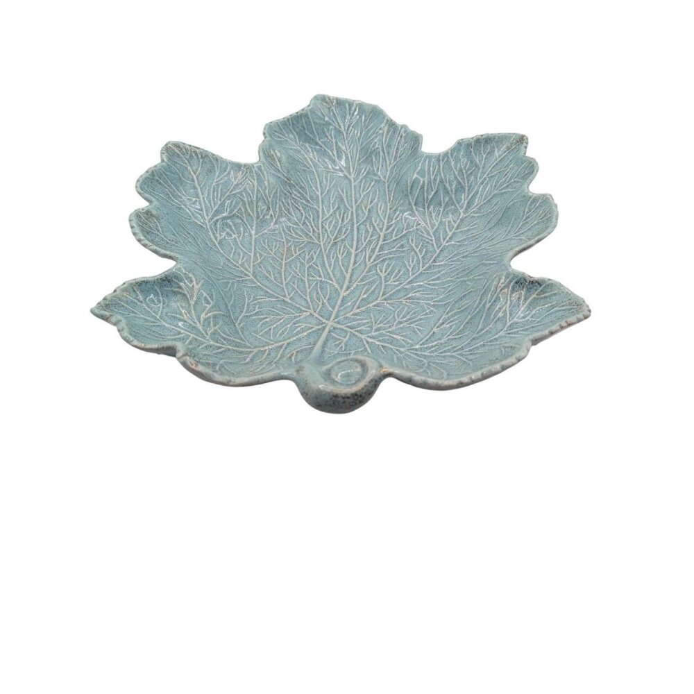 Vintage California Pottery Maple Leaf Platter in Turquoise 13" - Picture 3 of 13